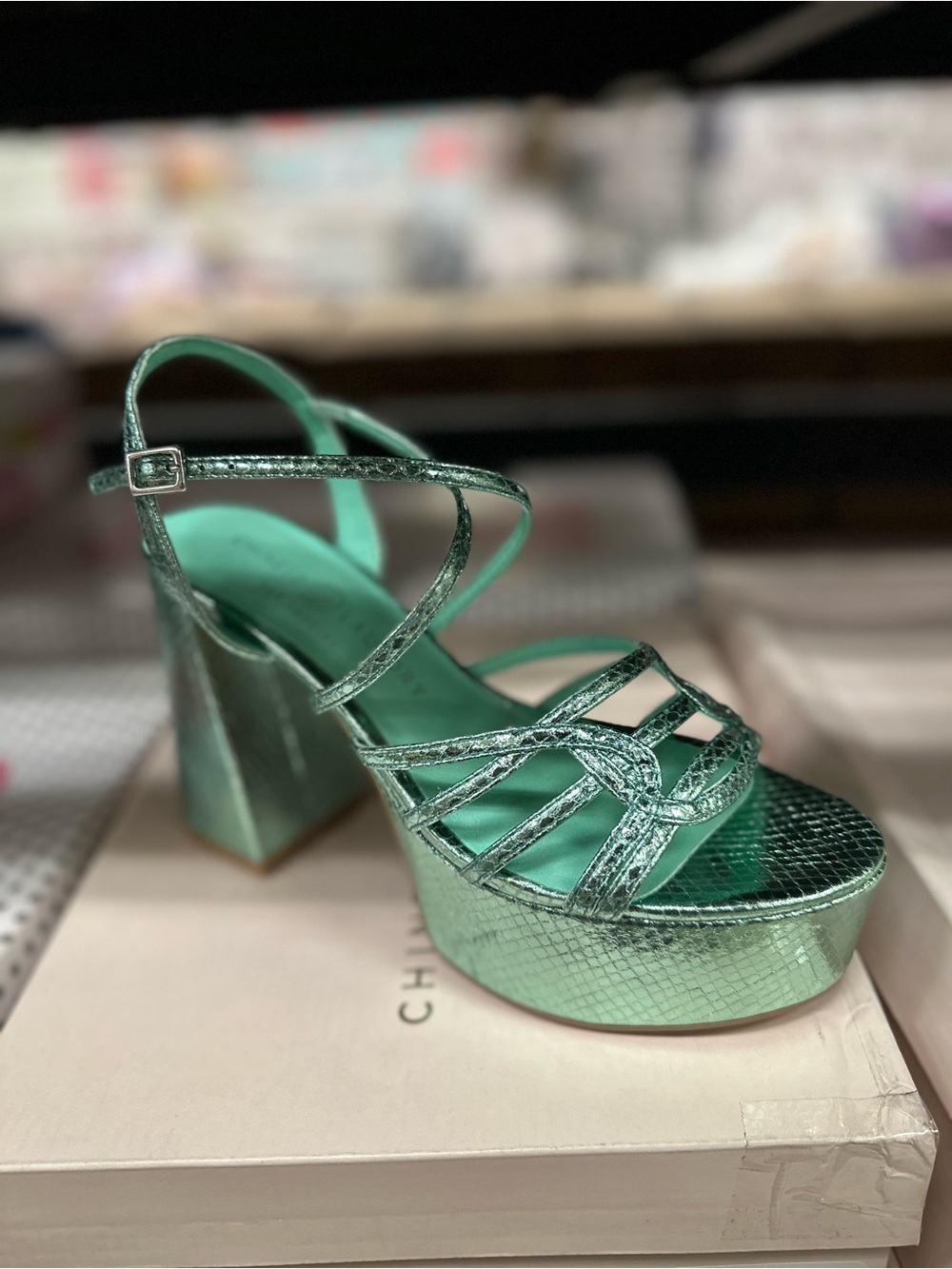 Chinese Laundry Metallic Teal Platform Sandals